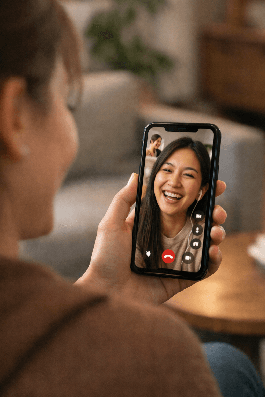 A learner practising English on a video call